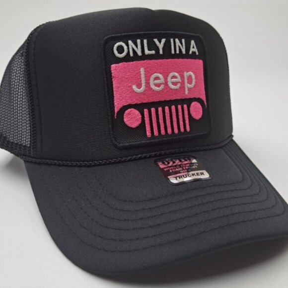 Only in a Jeep embroidered patch foam trucker mesh snapback hat black - Picture 3 of 4